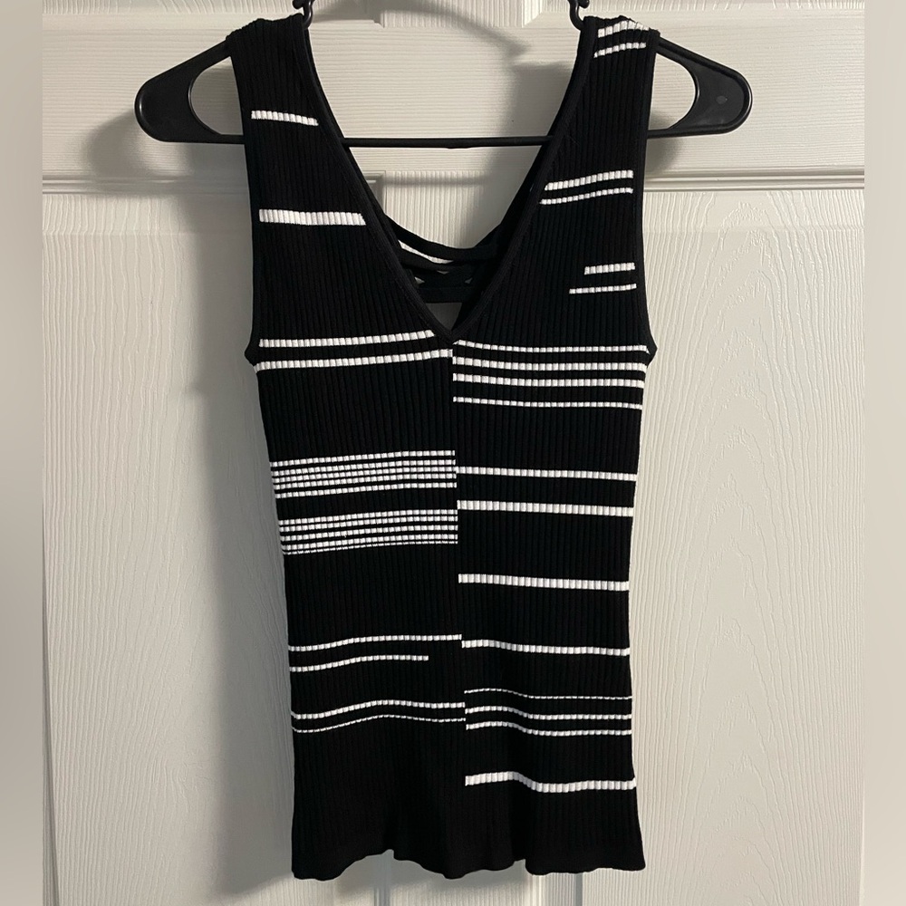 White House Black Market Black and White Striped Tank Top XXS